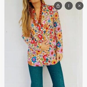 Retro Floral Multicolor Women's Blazer